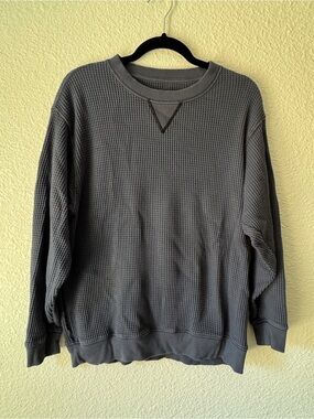 aerie Washed Navy Blue Waffle-Knit Crewneck Sweatshirt